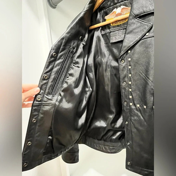 Vintage Harley Davidson Black Leather Studded  Motorcycle Riding Jacket XS 90s - Picture 8 of 11